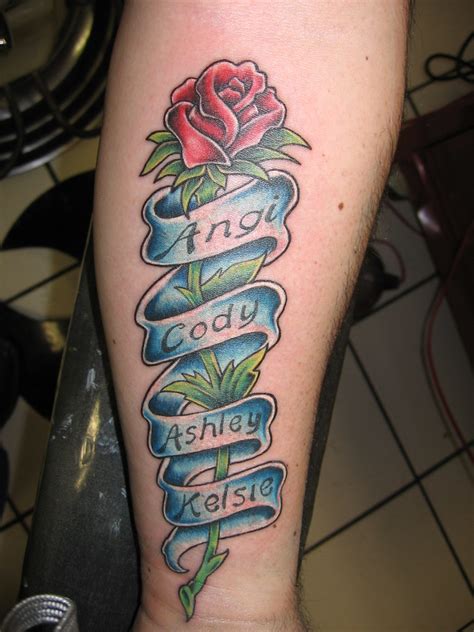 The rose represents love and purity of feelings. Rose Tattoo with Banner | A design the customer brought in ...