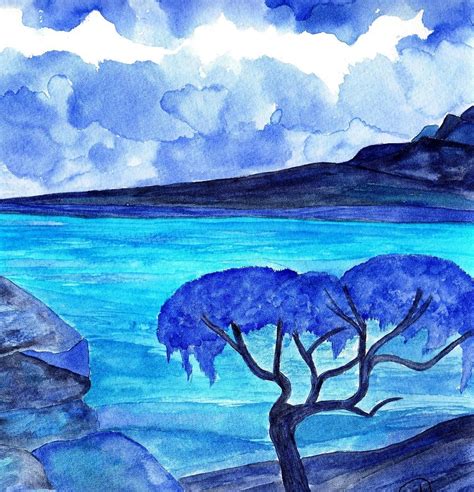 The Blue Tree Painting By Doug Hiser Fine Art America