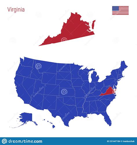 El Estado De Virginia Se Resalta En Rojo Mapa Vectorial De Los Estados Unidos Dividido En