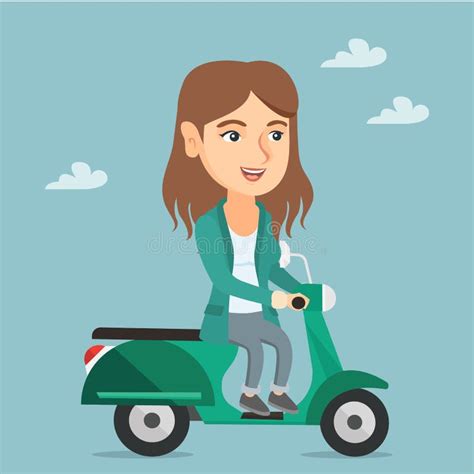 Young Caucasian Woman Riding A Scooter Stock Vector Illustration Of