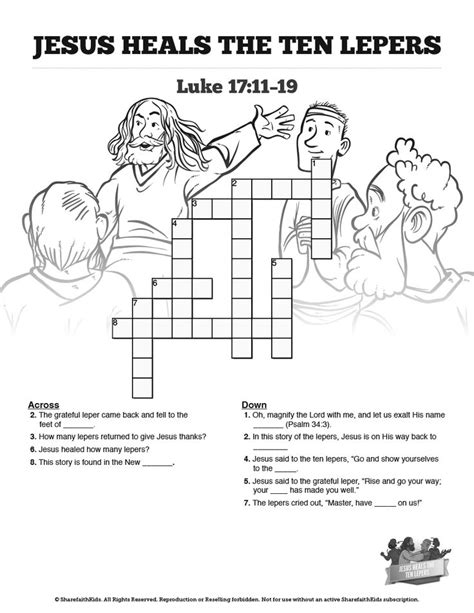 Luke 17 Ten Lepers Sunday School Crossword Puzzles Bible Activities