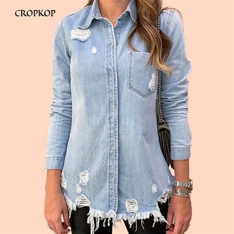 Women Denim Jacket Casual Long Sleeve Jeans Coat Mujer Turn Down Collar