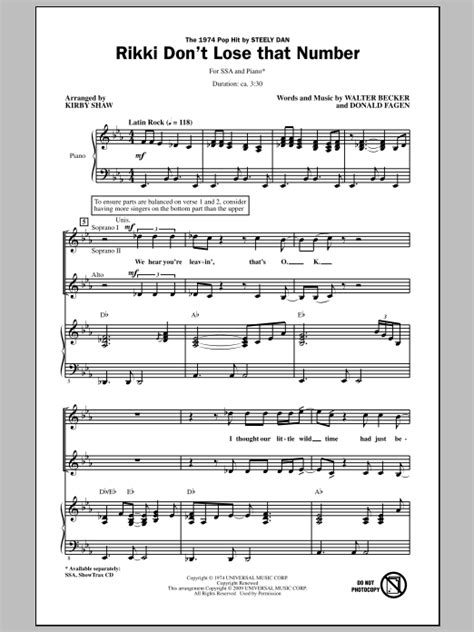 Rikki Don't Lose That Number | Sheet Music Direct