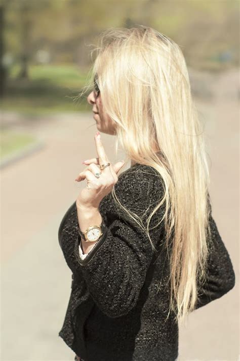 Woman Showing Her Middle Finger Stock Image Image Of Glasses Young