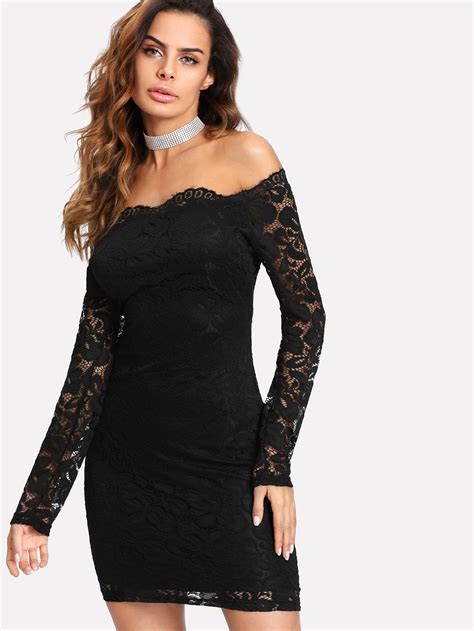 Floral Lace Overlay Off Shoulder Bodycon Dress Bardot Bodycon Dress