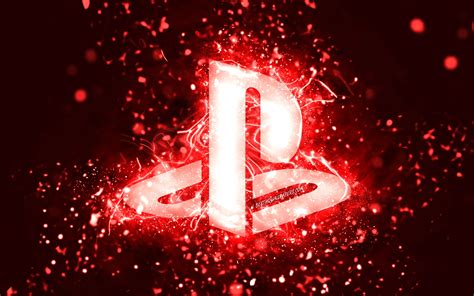 Download Wallpapers Playstation Red Logo 4k Red Neon Lights Creative