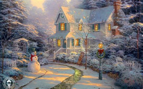Christmas Cottage Paintings Wallpapers Wallpaper Cave