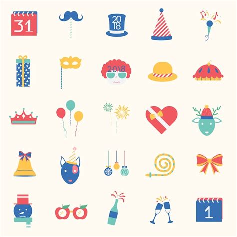 Ilustración De Conjunto De Iconos De Fiesta De Celebración Vector Gratis