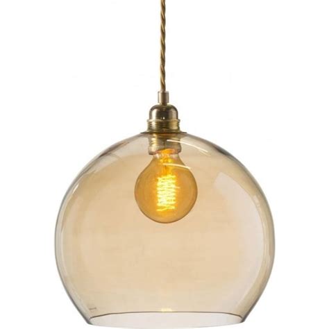 Globe Ceiling Pendant Light In Smoked Golden Glass On Long Cable