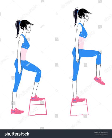 Step Aerobics Young Women Doing Exercise Stock Vector 164780492