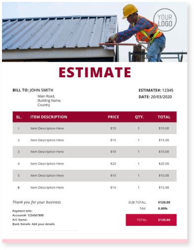 Roofing Estimate Template Word Excel PDF Google Docs