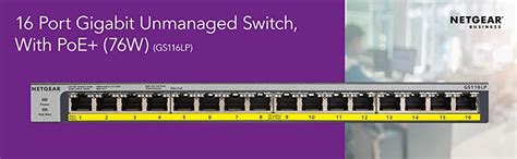 Netgear 16 Port Gigabit Ethernet Unmanaged Poe Switch Gs116lp With