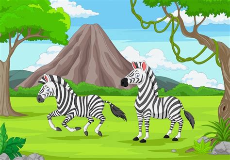 Premium Vector Cartoon Two Zebras In The Jungle