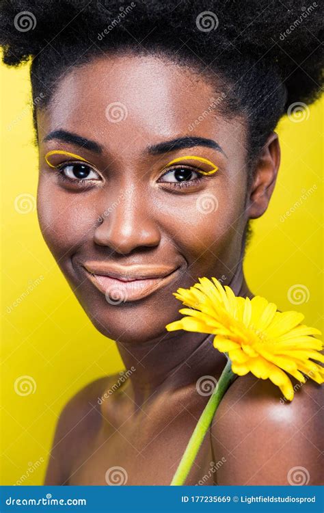 Smiling African American Girl Holding Flower Stock Image Image Of Beauty Nude
