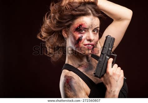 Beautiful Sexy Girl Gun Posing Studio Stock Photo Edit Now 272360807