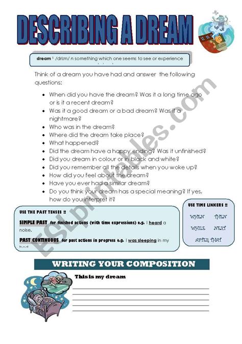 Describing A Dream Worksheet Writing Guide Esl Worksheet By Joebcn