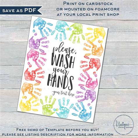 Editable Wash Your Hands Sign Printable For Kids Personalized Classro