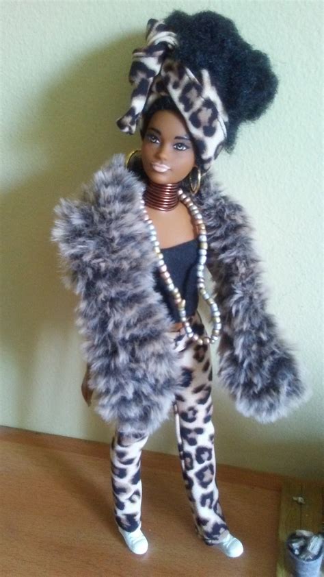 curvy black barbie fashionista doll in leopard print plants etsy