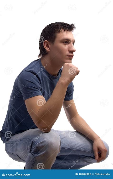 Young Man Looking On Your Product Stock Photo Image Of Closeup Human