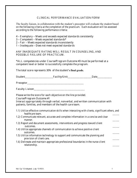 Clinical Performance Evaluation Form Fill Out Sign Online And