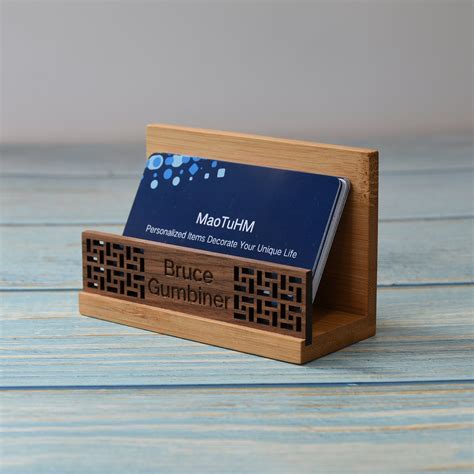 Personalized Wood Desk Business Card Holder Etsy
