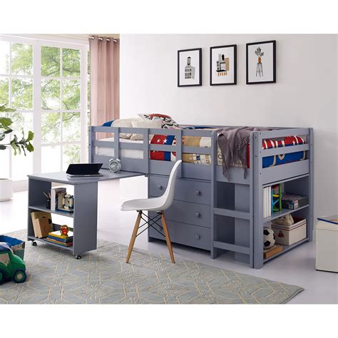 Buy Naomi Home Grey Twin Size Loft Bed With Desk Bookcase Shelf