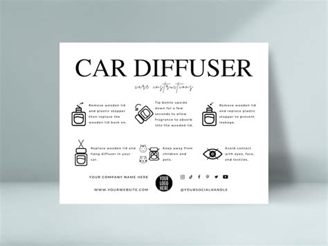 Editable Car Diffuser Care Card Template Car Scent Care Etsy Uk
