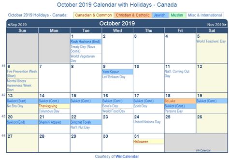 October 2019 Calendar with Holidays Canada | 2019 calendar, 2019 calendar canada, Canada holiday
