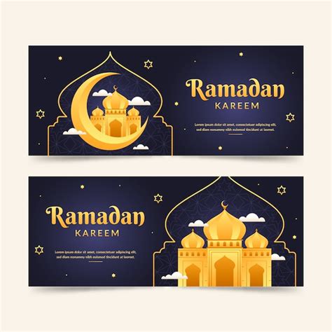 Free Vector Gradient Ramadan Kareem Horizontal Banners Set