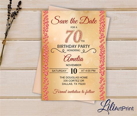 save the date brilliants 70th birthday birthday invitation etsy