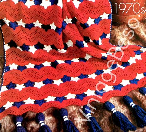 Americana Afghan Crochet Pattern Vintage 1970s Stars And Etsy