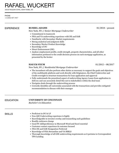 Mortgage Underwriter Resume Samples Velvet Jobs