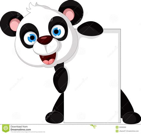 Happy Panda Cartoon With Blank Sign Royalty Free Stock Images Image