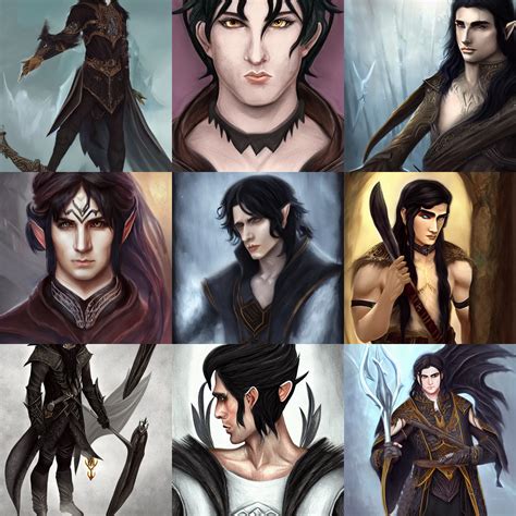 Black Haired Male Half Elf Bard With A Luth Dark Stable Diffusion
