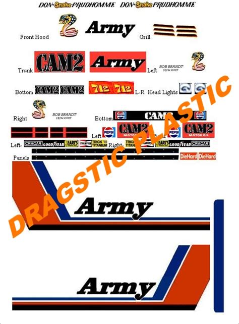 Dragstic Plastic Don Prudhommes 1980 Army Funny Car Decals