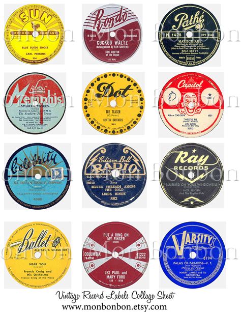 Vintage Record Labels Digital Collage Sheet Atc Mixed Media Etsy