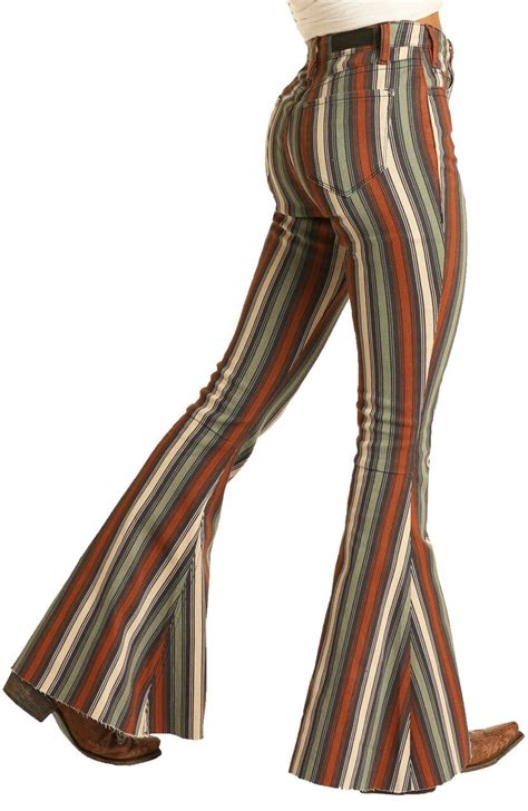 High Rise Extra Stretch Striped Bell Bottom Jeans Whb8189