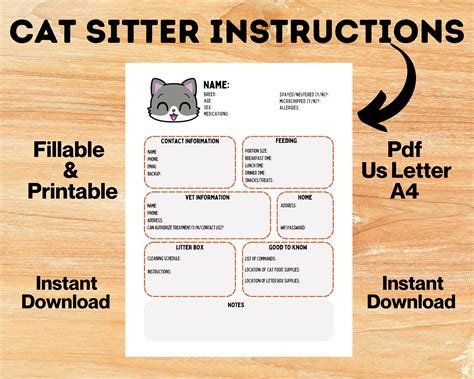 Cat Sitter Instructions Cat Sitting Information Form Etsy