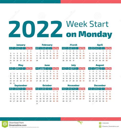Simple 2022 Year Calendar Stock Vector Illustration Of