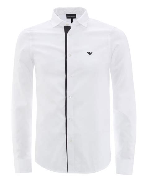 Emporio Armani Mens White Removable Collar Logo Shirt