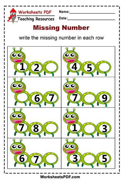 Caterpillar Missing Numbers Worksheet