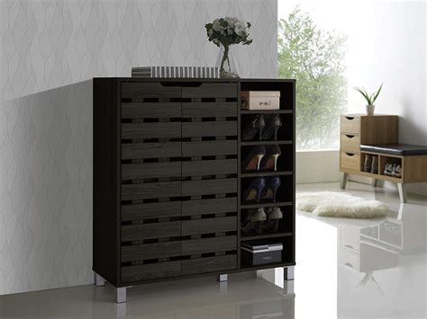 Two doors conceal six shelves with storage space for up to 19 pairs of shoes. Baxton Studio Shirley Modern & Contemporary Wood 2-Door ...