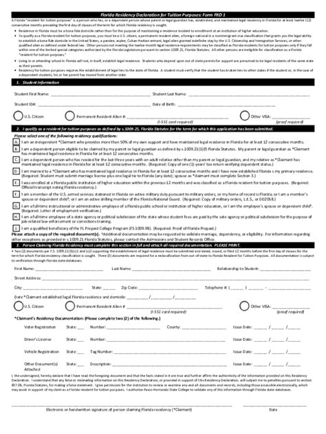 Fillable Online Florida Residency Declaration For Tuition Purposes