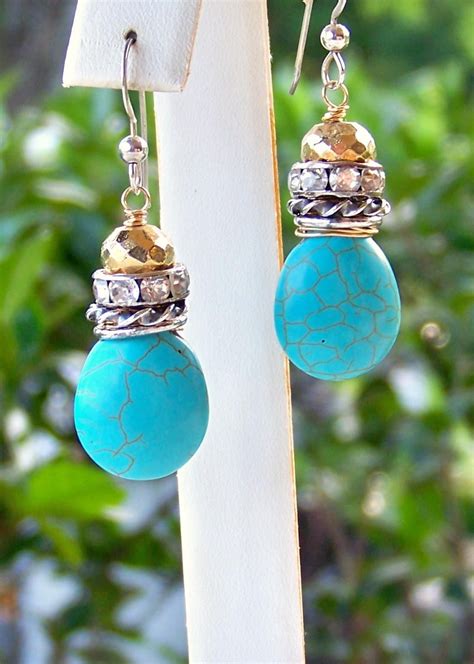 Chic Boho Cowgirl Stacked Sterling Silver Turquoise Briolette Earrings