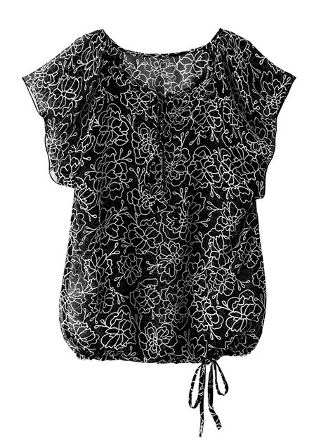 Blancheporte Ladies Clothing Blancheporte Black Flounce Short Sleeve Floral Print Blouse