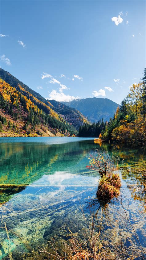 Fonds Decran 1080x1920 Vallée De Jiuzhaigou Chine Parc Lac Montagnes