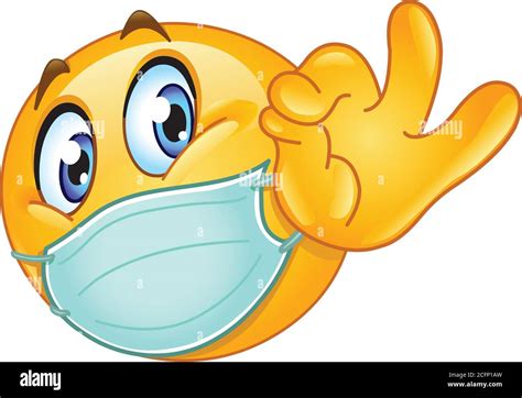 Emoji Emoticon With Medical Mask Over Mouth Showing Ok Sign Stock