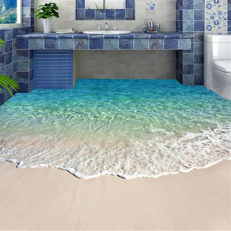 Custom Self Adhesive Floor Mural Photo Wallpaper 3d Seawater Wave