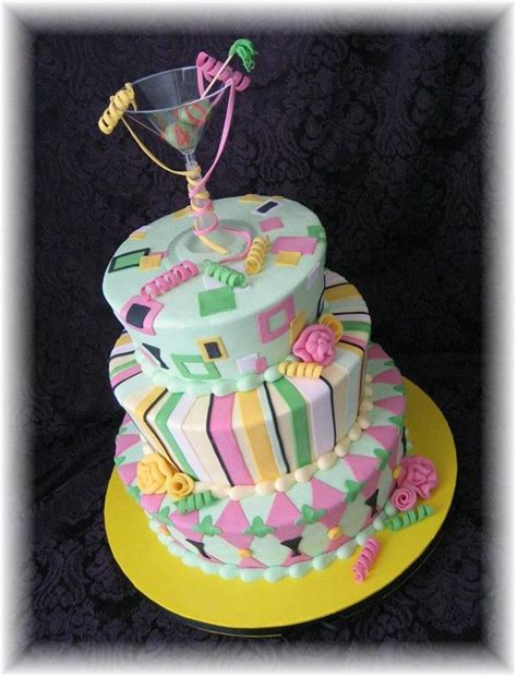 40th Birthday With Martini Glass — Birthday Cakes Cake 40th Birthday