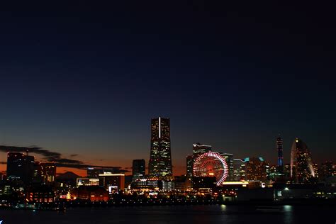Night Skyline Of Yokohama Japan Image Free Stock Photo